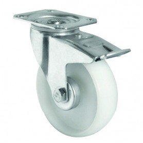 RUEDA PREMIUM C/FRENO GIRAT. PLACA 80  160KG NYLON BLANCO