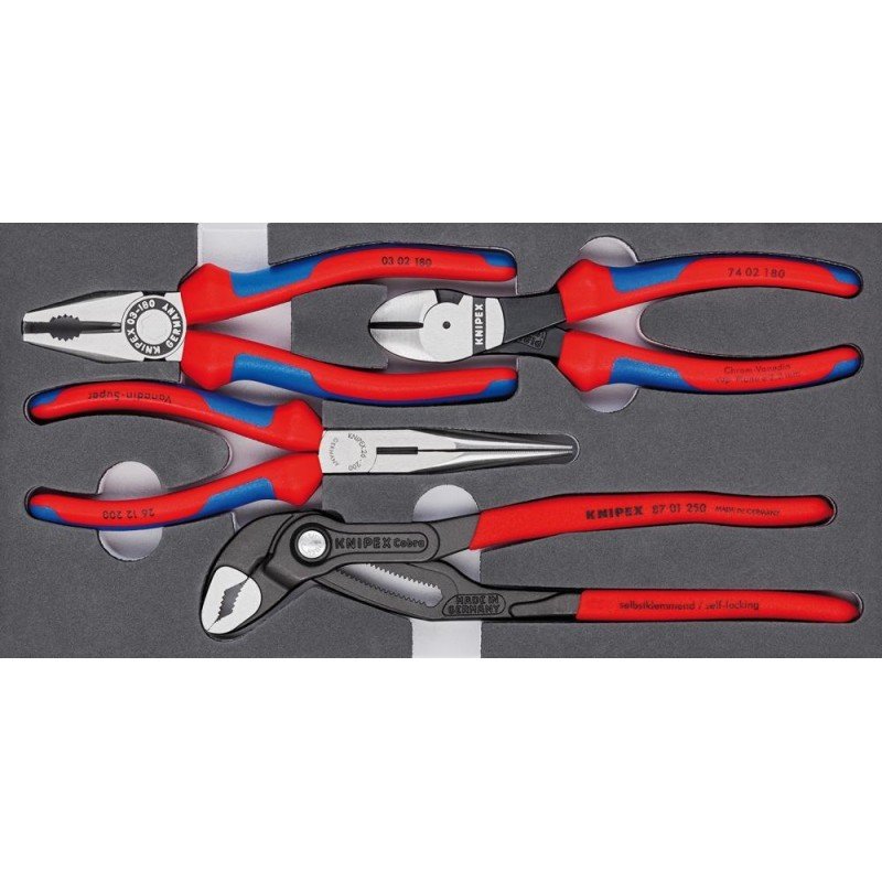 JGO DE ALICATES BASIC CON REVESTIMIENTO INTERIOR E SPUMA 4 PZAS KNIPEX