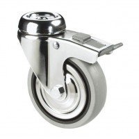 RUEDA TPL  C/FRENO FIJA C/PASANTE 60MM 60KG.  GOMA GRIS