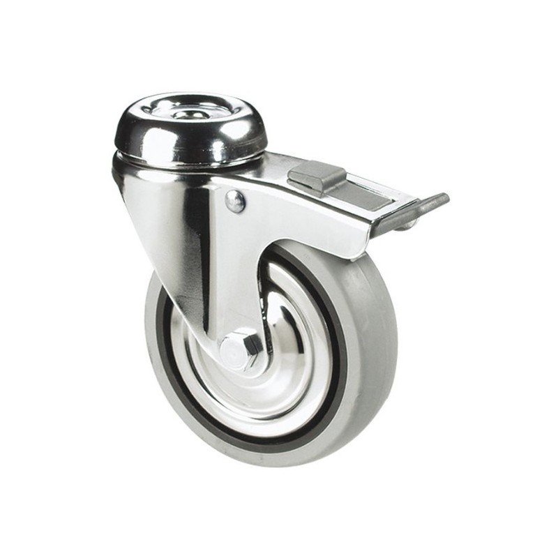 RUEDA TPL  C/FRENO FIJA C/PASANTE 60MM 60KG.  GOMA GRIS
