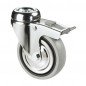 RUEDA TPL  C/FRENO FIJA C/PASANTE 60MM 60KG.  GOMA GRIS