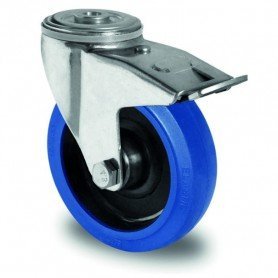 RUEDA R4F1 RON SERIE BASIC C/FRENO FIJA C/PASANTE 80MM 150KG. GOMA AZUL  20C0067